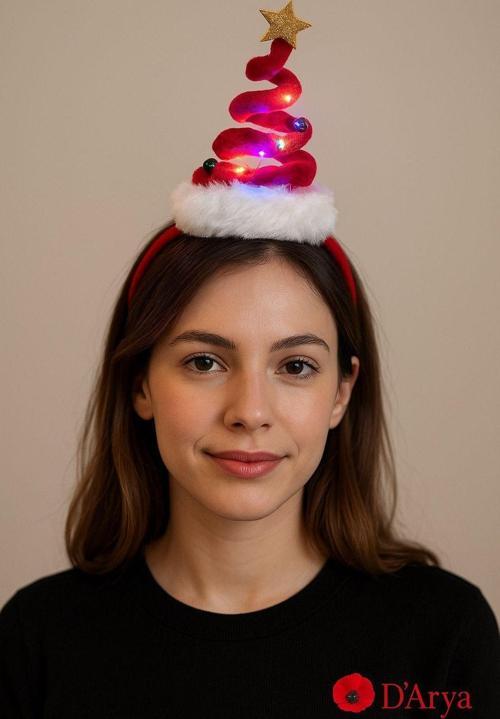 DD601 LED Işıklı Yılbaşı Çam Ağacı Taç (Kırmızı) Chirstmas Hairband