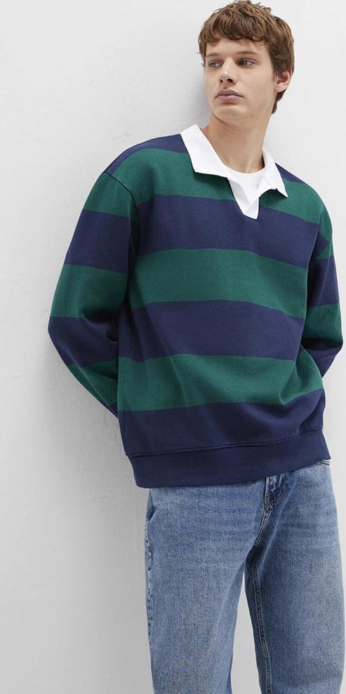 Erkek Blok Renkli Polo Yaka Sweatshirt M0S10491 Lacivert