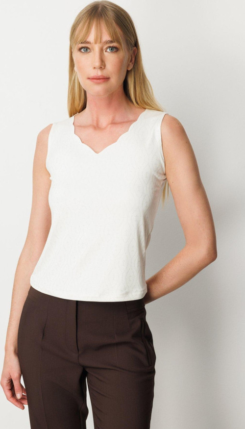 Kadın Dilim Yaka Simli Bluz 61389 Ekru