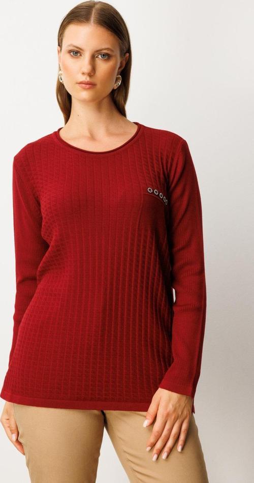 Kadın Büyük Beden Cebi Taşlı Triko Kazak 65354 Bordo