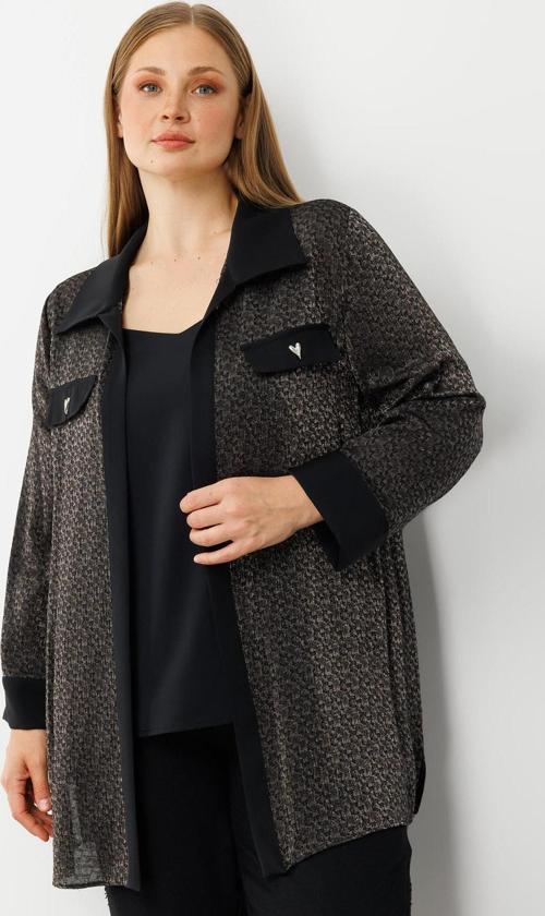 Kadın Büyük Beden Cep Kapaklı Desenli İkili Takım 0303 Siyah