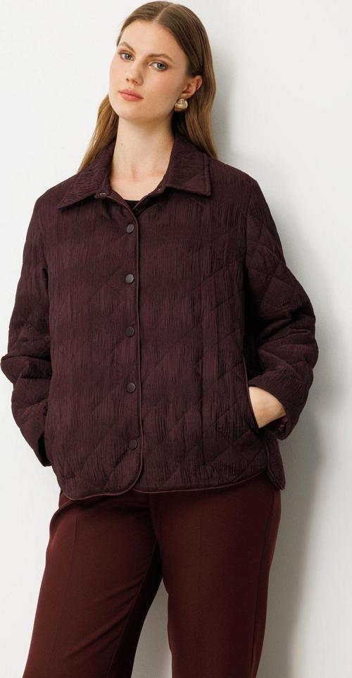 Kadın Büyük Beden Yan Cepli Çıt Çıtlı Mont 6801 Bordo