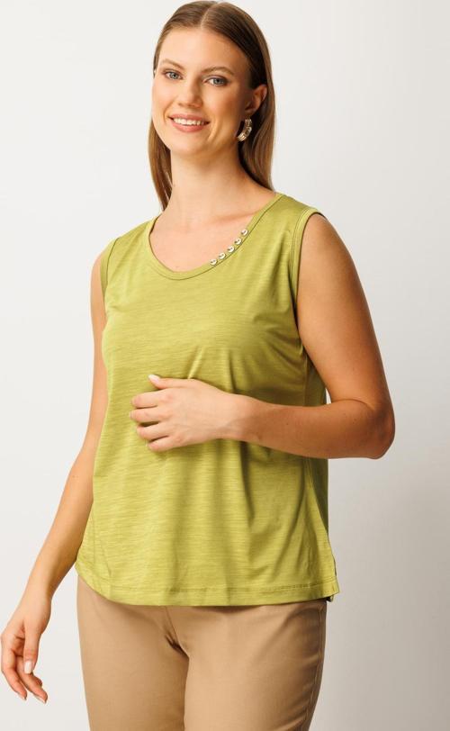 Kadın Büyük Beden Yakası Düğme Detaylı Kolsuz Basic Bluz 61333 Oliv