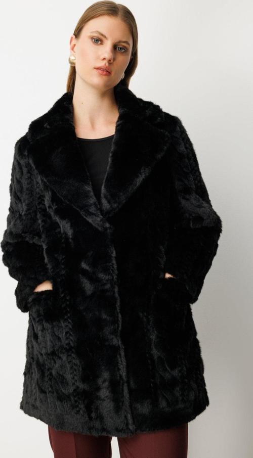 Kadın Büyük Beden Kruvaze Yaka Torba Cepli Kaban 6961 Siyah