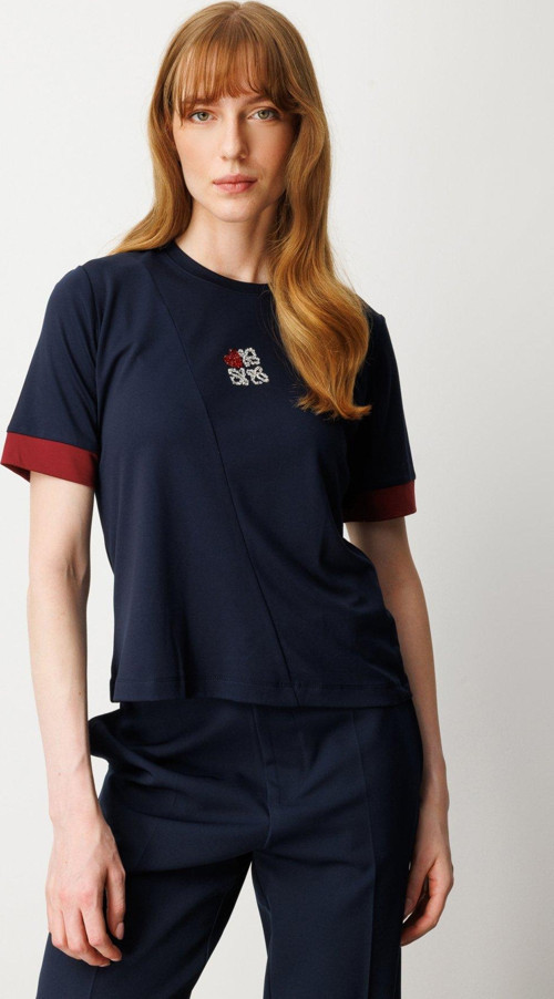 Kadın Önü Taşlı Sıfır Yaka Bluz 61331 Laci-Bordo