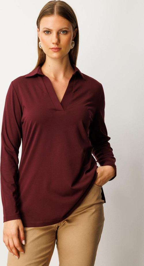 Kadın Büyük Beden Polo Yaka Basic Bluz 61332 Bordo