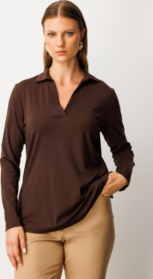 Kadın Büyük Beden Polo Yaka Basic Bluz 61332 Kahverengi