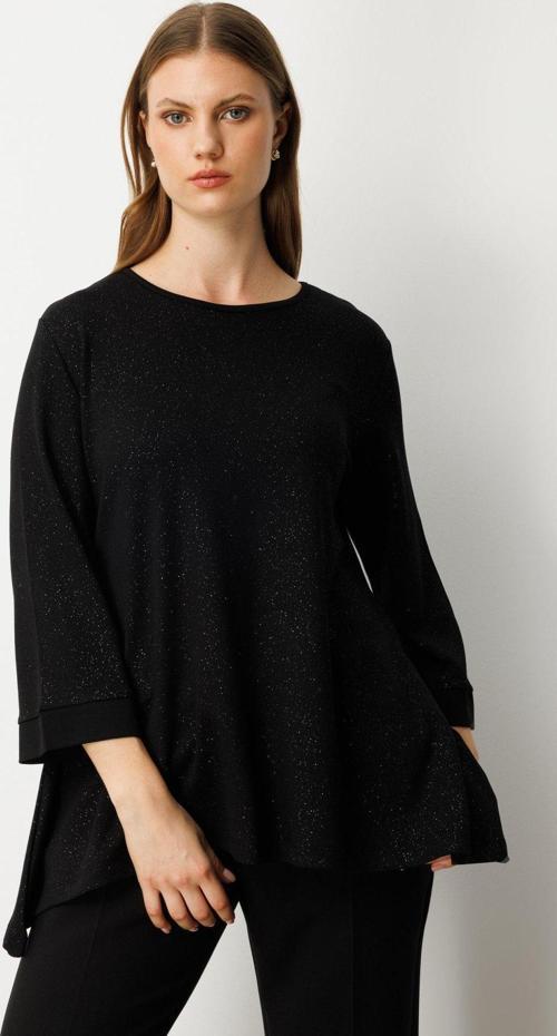 Kadın Büyük Beden Kumaşı Simli Rahat Kalıp Bluz 61393 Siyah