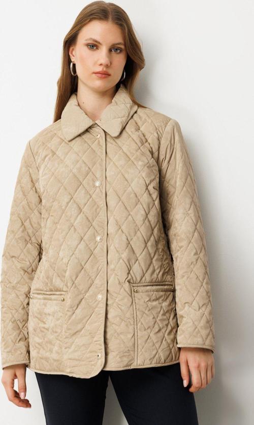 Kadın Büyük Beden Torba Cepli Kapitone Mont 6803 Bej