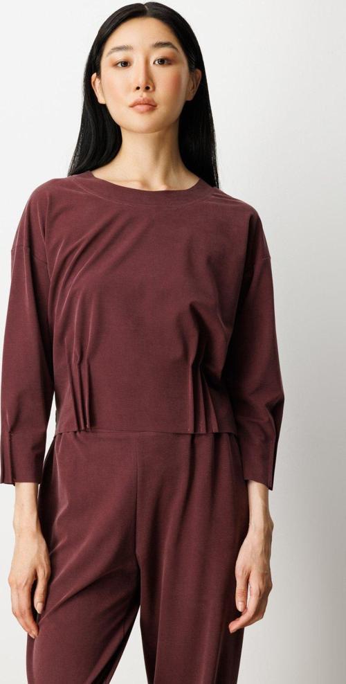 Kadın Pile Detaylı Sıfır Yaka Bluz 64408 Bordo