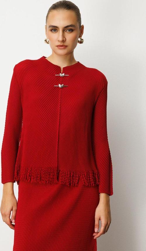 Kadın Kelebek Aksesuarlı Püsküllü Bluz 3909 Bordo