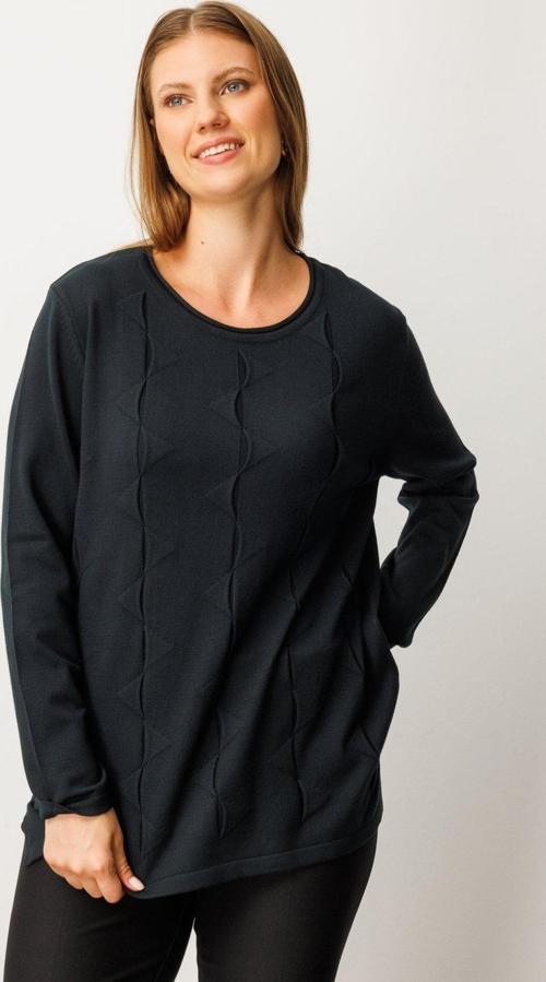 Kadın Büyük Beden Kendinden Desenli Triko Kazak 65329 Siyah