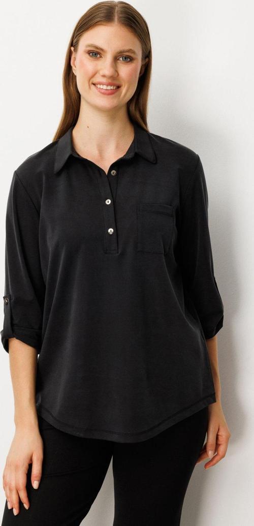 Kadın Büyük Beden Yakası Düğmeli Cep Detaylı Bluz 61356 Siyah