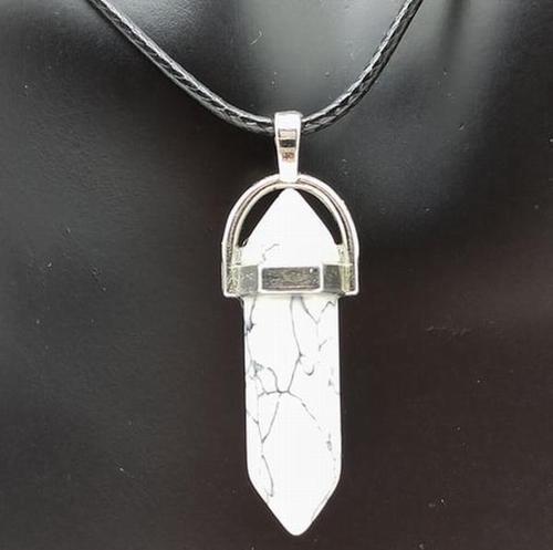 Kadın&Erkek Bijuteri Beyaz Havlit Taşı Pandül Altıgen Çivi Point Doğal Taş Kolye