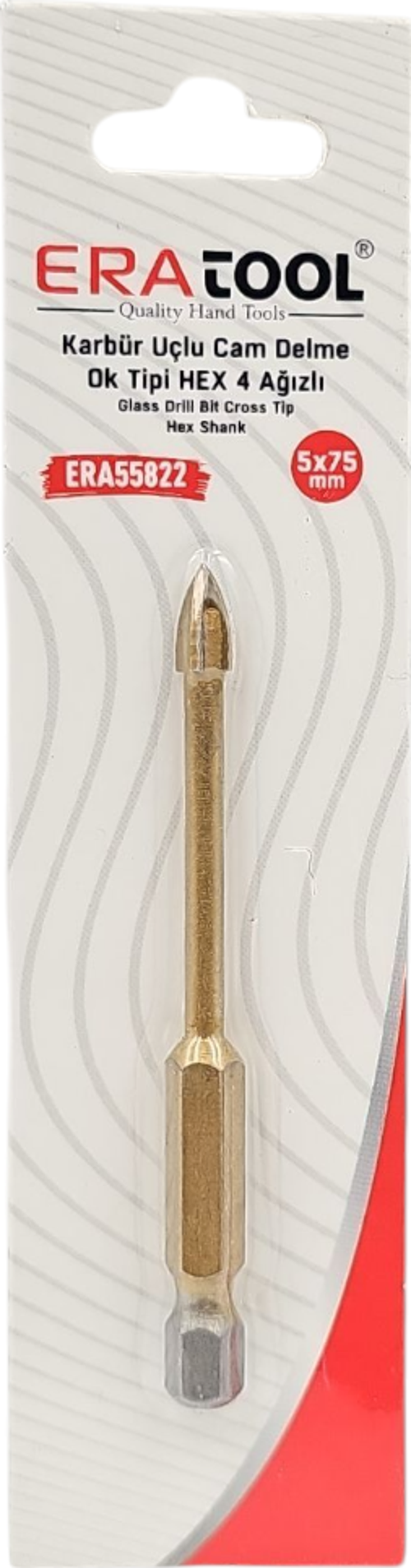 Eratool ERA55822 5x75mm Ok Tipi 4 Ağızlı Hex Giriş Elmas Karbür Uçlu Mermer ve Seramik Delme Ucu