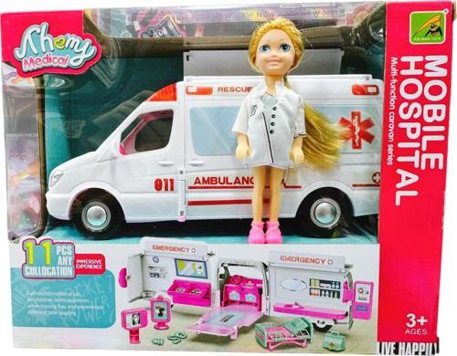 Mobile Hospital – Oyuncak Bebekli Ambulans ve Doktor Seti (11 Parça)