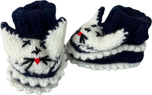 - Çiğdem 1390 5479 El Örgüsü Tavşan Desenli Lacivert Bebek Patik / 12 - 24 Ay