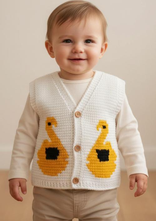 - Çiğdem 1390 6408 El Örgüsü Kuğu Desenli Örgü Yelek - 1 - 2 Yaş