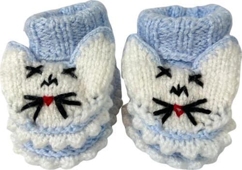 - Çiğdem 1390 6717 El Örgüsü Tavşan Desenli Mavi Bebek Patik / 12 - 24 Ay