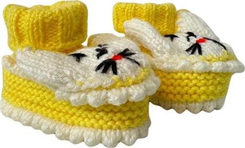 - Çiğdem 1390 1379 El Örgüsü Tavşan Desenli Sarı Bebek Patik / 12 - 24 Ay