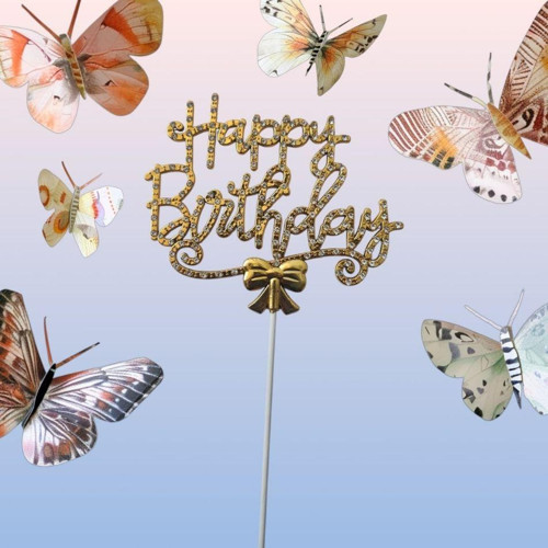Gold Happy Birthday Lüx Taşlı Pasta Süsü