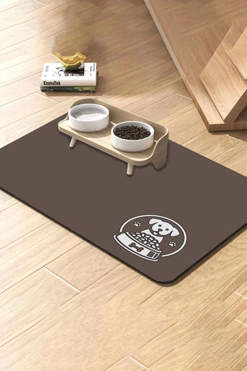 Kahverengi Köpek Figürlü Beslenme Matı Sıvı Geçirmez Kedi Köpek Mama Paspası 50x70cm