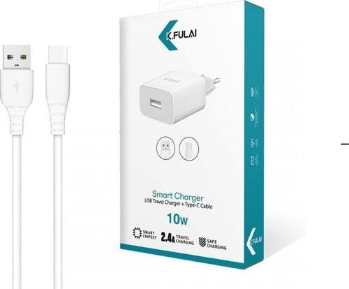 10W USB Seyahat Şarj Adaptörü ve Type-C Kablo, 2.4A Hızlı Şarj, Akıllı Çip Teknolojisi, Güvenli Şarj Özellikli, Beyaz