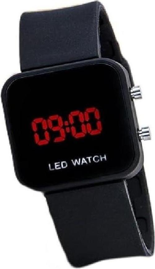 Digital LED Kare Ekranlı Unisex Kol Saati, Mat Siyah Gövde, Siyah Silikon Kordon, Dijital Saat Göstergesi