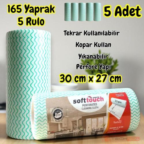 Softtex 33 Yaprak Kopar Kullan Rulo Hassas Temizlik Bezi 27x30cm 5'li
