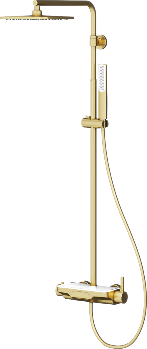 Perla Mix 3 Yönlü Duş Kolonu-Mat Altın/Beyaz Cam