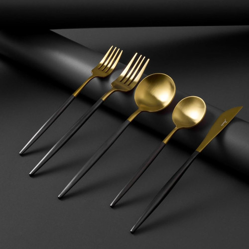 Colors Siyah Mat Altın 6 Kişilik 30 Parça Çatal Kaşık Bıçak Seti