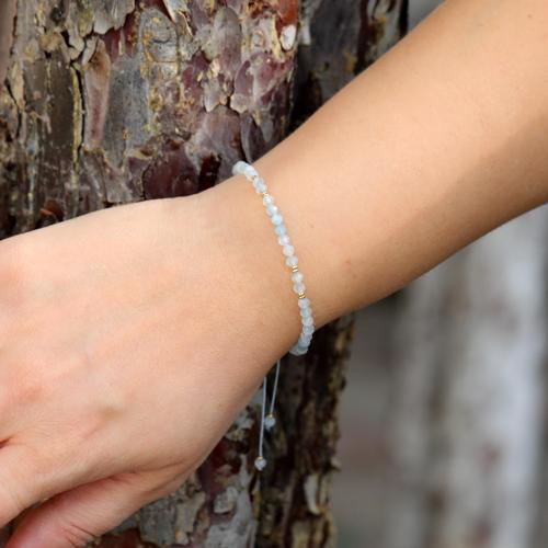 Akuamarin Taşı Bileklik – 3,5 mm Doğal Taş, Makrome Örgülü, Ayarlanabilir Unisex Model
