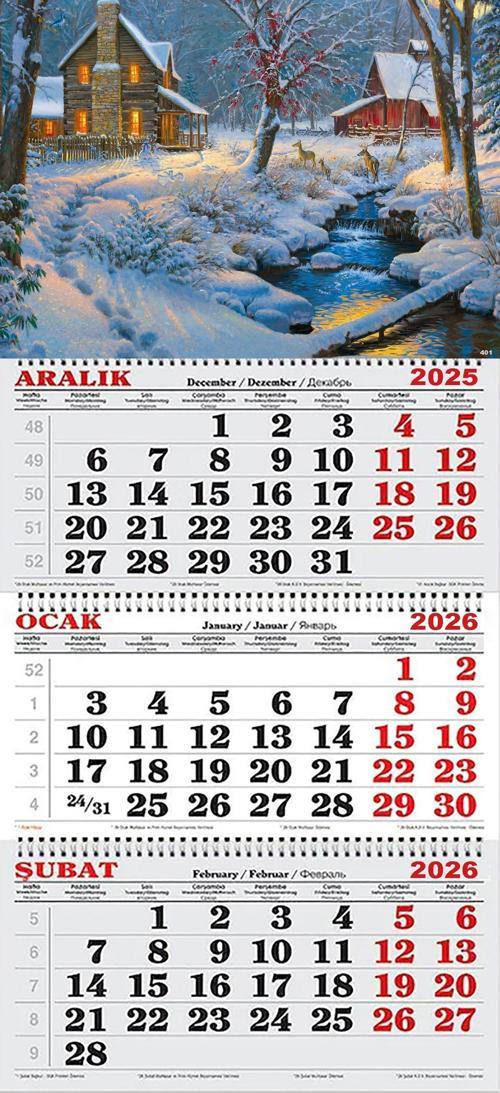 2026 Yılı Gemici Takvimi- Karlı Kulübe, Nehir ve Geyikler