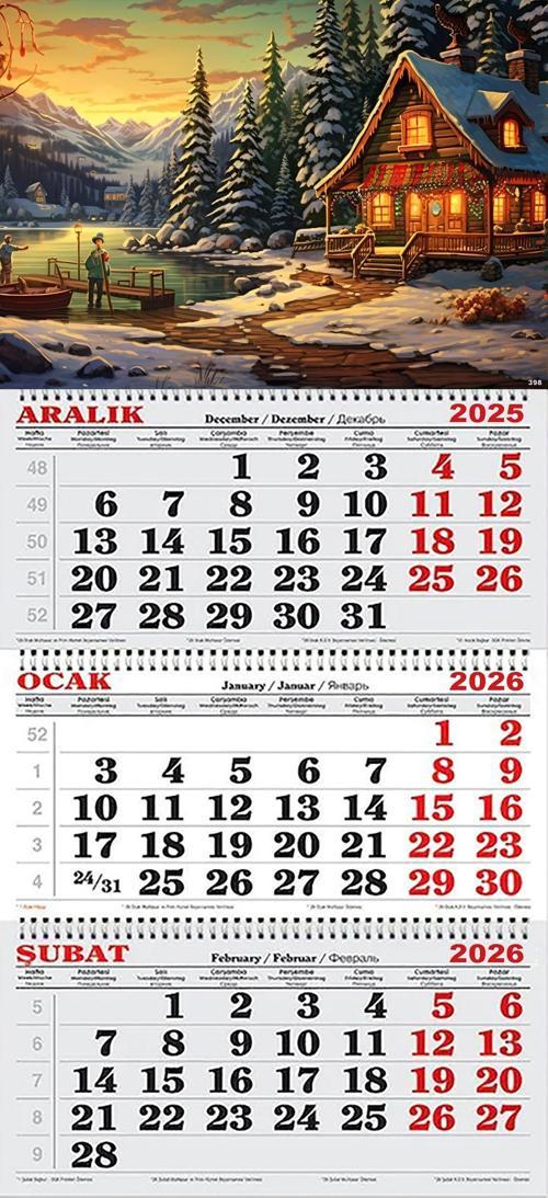 2026 Yılı Gemici Takvimi- Yeni Yılı Bekleyen Ormandaki Kulübe