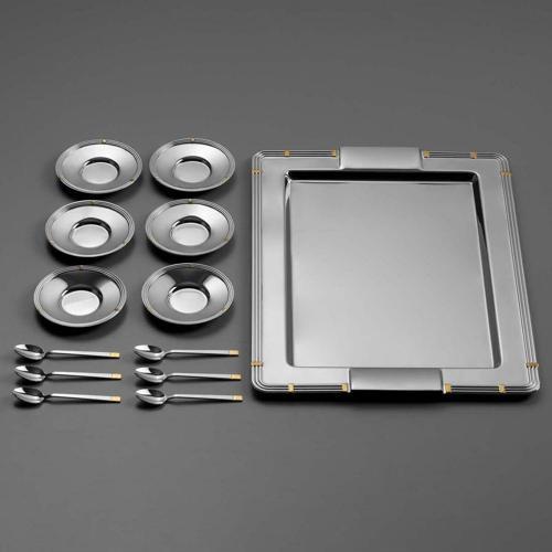 4200 Gold 13 Parça Çelik Çay Seti