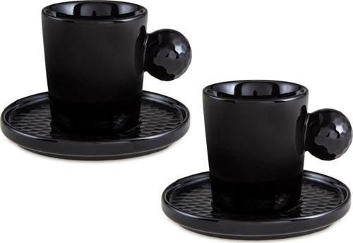 Golf Line Siyah 2'li Tabaklı Kahve Fincan Takımı 90 ml