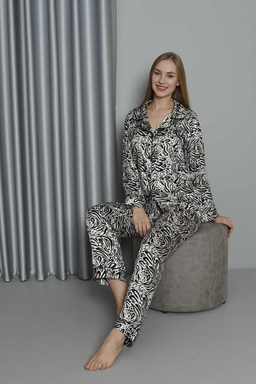Kadın Desenli Saten Pijama Takımı
