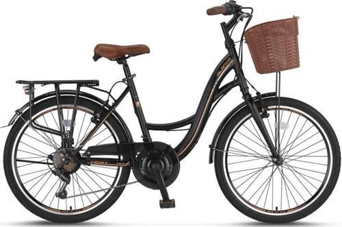2810 ALANYA SEPETLİ KADIN ŞEHİR BİSİKLETİ 28 JANT 21 VİTES SİYAH KAHVERENGİ