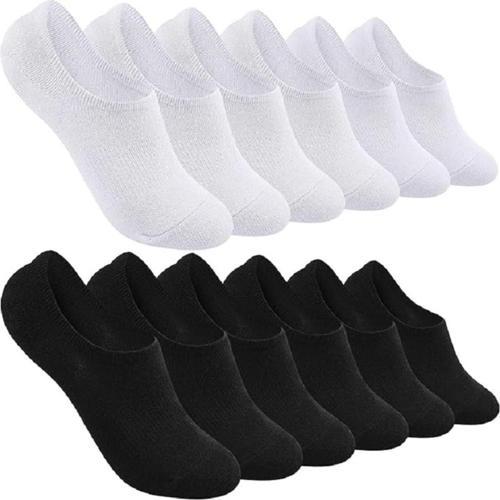 12 Çift Kadın Erkek Beyaz Siyah Kısa Sneakers Görünmez Pamuk Babet Çorap