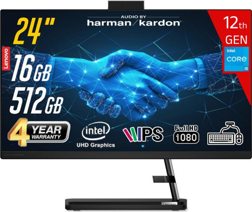 Ic Aıo3 24Iap7 Intel Ci5-12450H 16Gb 512Gb Ssd 23.8 Fhd Ips Freedos Siyah Aıo Bilgisayar