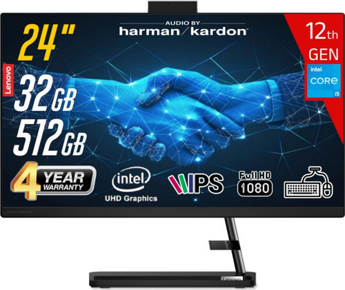 Ic Aıo3 24Iap7 Intel Ci5-12450H 32Gb 512Gb Ssd 23.8 Fhd Ips Freedos Siyah Aıo Bilgisayar