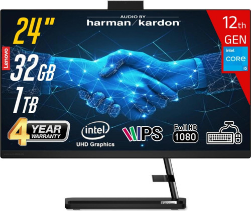 Ic Aıo3 24Iap7 Intel Ci5-12450H 32Gb 1Tb Ssd 23.8 Fhd Ips Freedos Siyah Aıo Bilgisayar