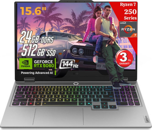 Loq 15Ahp10 Aı Amd Ryzen7 250 24Gb 512Gb Rtx5060 15.6Fhd 144Hz Freedos 83Jg006Ftr Gaming Bilgisayar