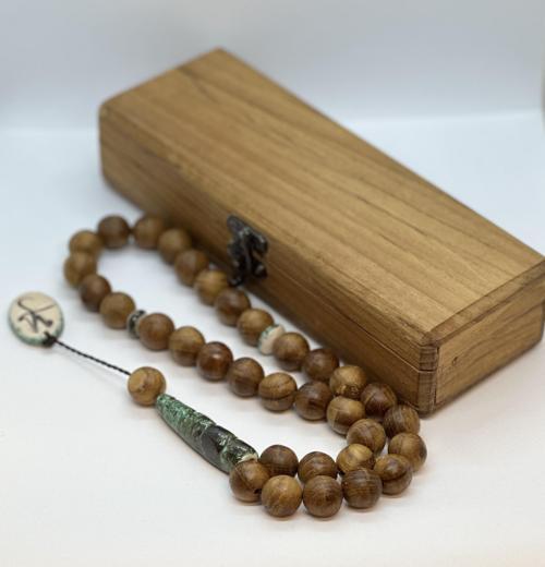 El Yapımı Teak Ağacı ve Seramik “Muhammed” Temalı Tespih