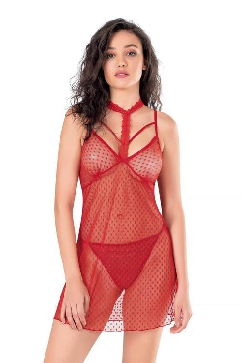 Bicomi Kırmızı Kısa Tül Gecelik