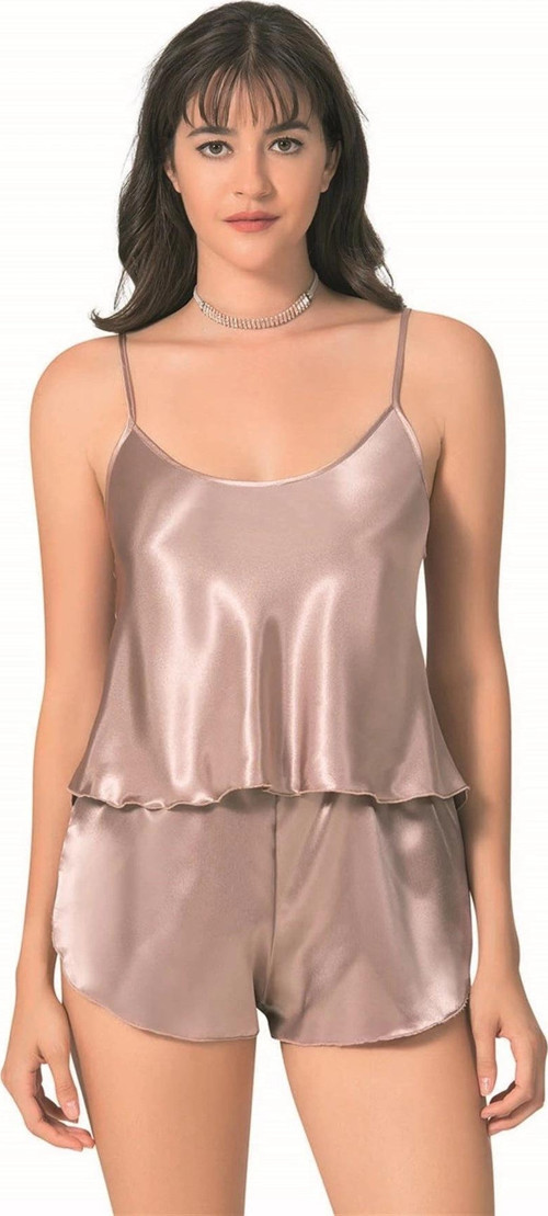 Bicomi Vizon Saten Babydoll Şort Takımı