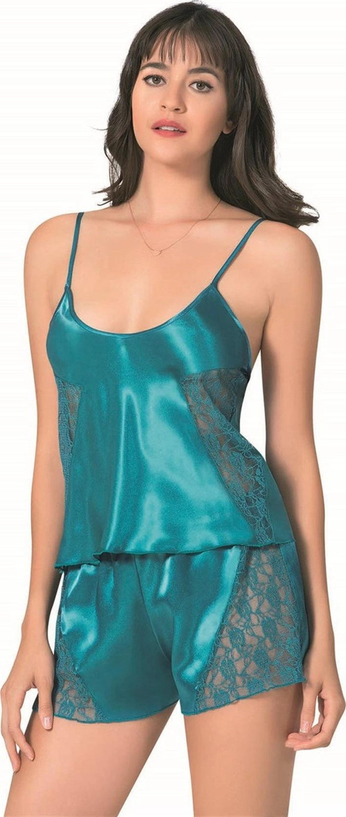 Bicomi Petrol Saten Babydoll Şort Takımı