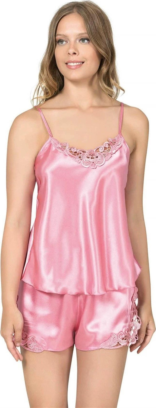 Bicomi Koyu Pembe Saten Babydoll Şort Takım
