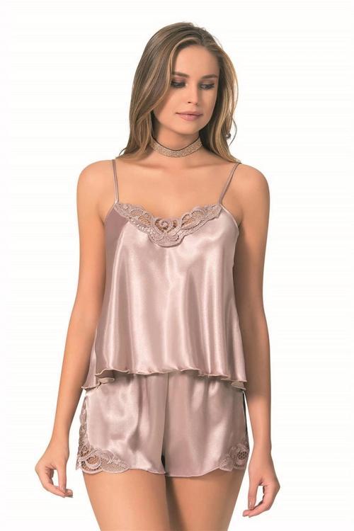 Bicomi Vizon Saten Babydoll Şort Takımı