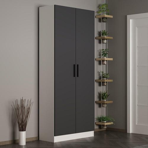 Kale 210 Cm 2 Kapaklı 2B Raf Portmanto Beyaz Antrasit